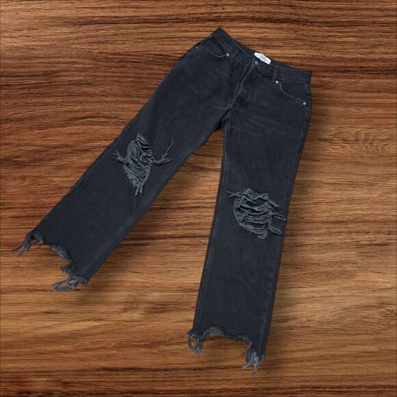 Free People Black Distressed Long Shorts or Short Length Jeans - Picture 1 of 8